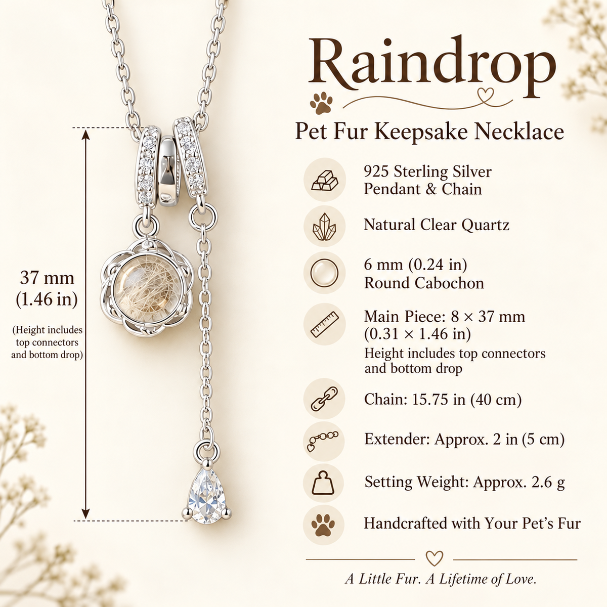 Raindrop Pet Fur Keepsake Necklace
