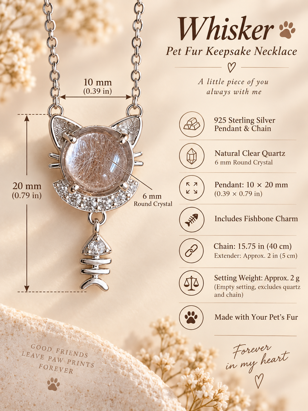 Whisker Pet Fur Keepsake Necklace