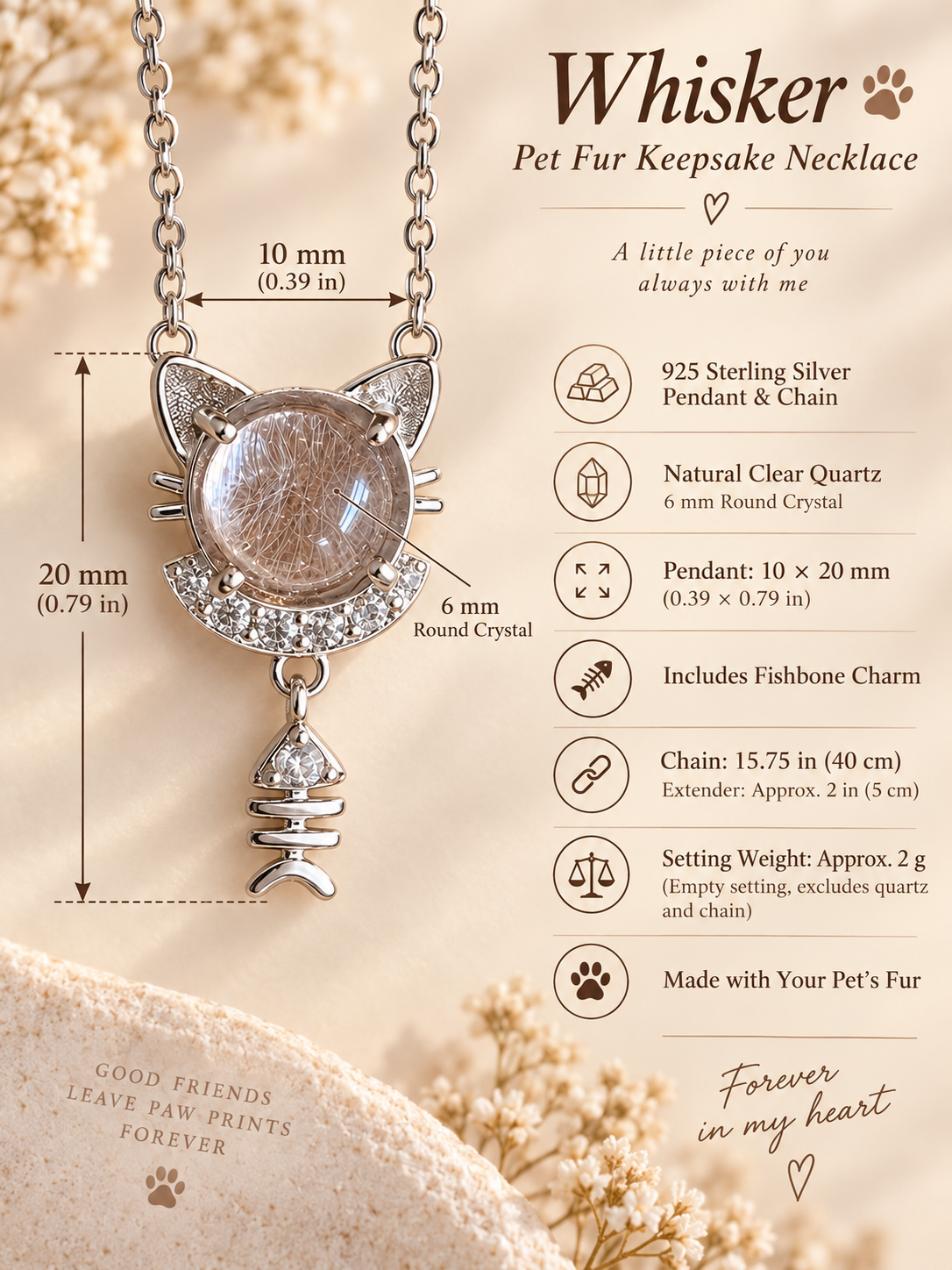 Whisker Pet Fur Keepsake Necklace